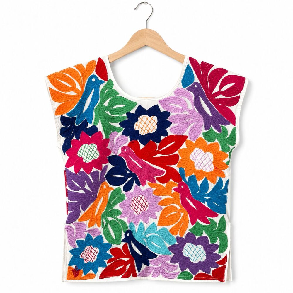 J Marie Multicolor Floral Embroidered Folk Boho Artisan Cottagecore Top Size M - Picture 3 of 7